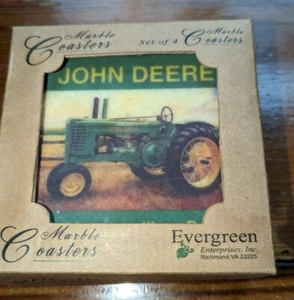 Posavasos cuadrados de mármol John Deere únicos/respaldos de corcho por Evergreen/juego de 4 - Imagen 1 de 5