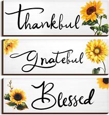 3 Pcs Sunflower Gifts Farmhouse Wall Decor Thankful Grateful Blessed Wooden Sign