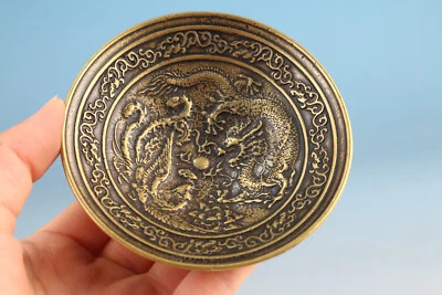 Art collection bronze hand carved dragon Phoenix Figure statue wine cup bowl - Image 1 of 4