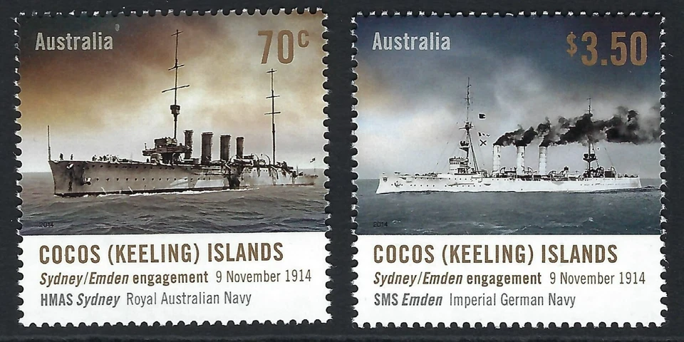 Cocos Keeling Islands SG# 491-492 2014 compromiso Sydney Emden como nuevo MUH MNH Foto 1 de 1