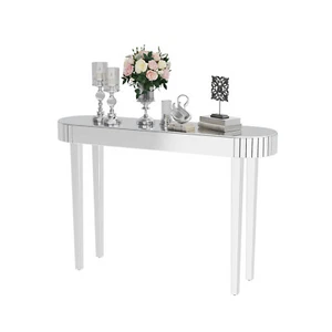 Oval Console Mirrored Table for Entryway Bedroom Glass Accent Table Vanity Desk - Picture 1 of 13