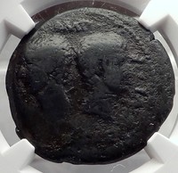 OCTAVIAN Augustus & JULIUS CAESAR Vienna Gaul Ancient Roman Coin NGC Rare i58871
