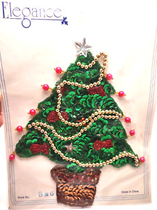 Vintage Christmas Tree Sequin Applique Large Embellishment New Old Stock