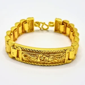 Bracelet Thai Gold 24k Solid Yellow Chain Pendant Dragon Chinese 3 Baht 7 in Men - Picture 1 of 6