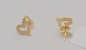 14K Yellow Gold Open Heart Stud Earrings JN Solid Gold New with Tags - Picture 1 of 8