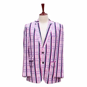 Mens Blazer Plaid Check Pink Purple White Dress Formal Jacket Sport Coat 42R - Picture 1 of 7