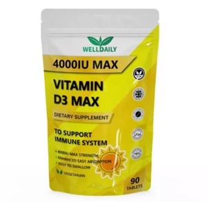 Vitamin D 4000IU 90 Tablets Vitamin D3 High Strength Immune Support Supplements - Picture 1 of 10