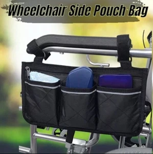 Wheelchair Side Bag Hang on Side Armrest Accessories Storage Pouch w/ Cup Holder - Picture 1 of 12