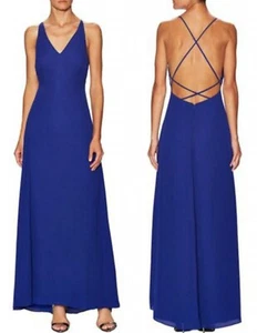 FAME & PARTNERS Maxikleid Kleid Größe 4 ätherisch gekreuzt hinten offen kobaltfarben - Bild 1 von 6