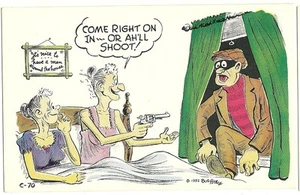Two Old Women Pull Gun on Robber Artist Signed Bob Petley Comic Postcard C-70 - Picture 1 of 2