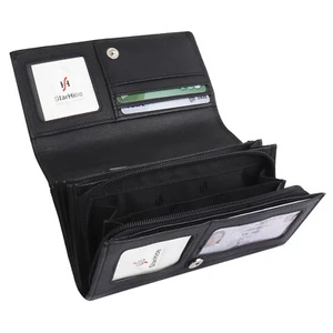 Women RFID Luxury Real Leather Long Flap over Purse Multi Card Wallet 5510 Black - Picture 1 of 8