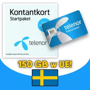 TELENOR Szwecka karta Prepaid INTERNET W UNII do 150GB - Zdjęcie 1 z 1