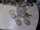 EAPG West Virginia Glass Group Thumbprint Water Pitcher & 3 Tumblers Gold Rare