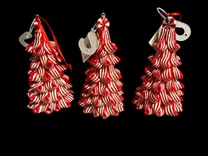 3 NWT Red White Ribbon Candy Swirl Candy Cane Glitter Christmas Ornaments 4.5” - Picture 1 of 1