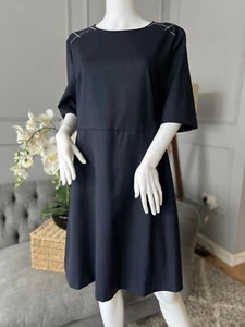 Vestido JAEGER Talla UK 14 Azul Marino 96% Lana Virgen Cambio Trabajo - Imagen 1 de 6