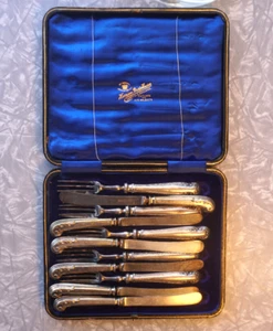 Harrison Bros. & Houson Sheffield England Cutlery Set with Bright Blue Silk Case - Picture 1 of 8