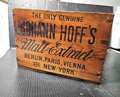 NICE!!  1800's Johann Hoff's Malt Extract  WOOD SHIPPING CRATE box - Image 1 of 4