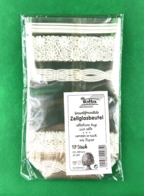 10er  Set Bodenbeutel Folia 285 Spitzendruck transparent  115x190mm Zellglas - Bild 1 von 4