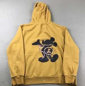 Disney Hoodie Mens Large Yellow Fleece Mickey Mouse Pullover Hooded Sweatshirt - Picture 1 of 11