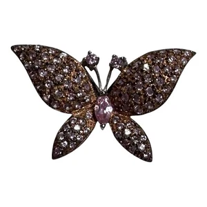 Vintage Sterling Silver Pink Crystal Rhinestone 2" Butterfly Pendant Swarovski - Picture 1 of 7