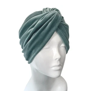 Pastel Mint 1940s Vintage Style Twist Turban Hat Soft Elastic Velvet Winter Head - Picture 1 of 13