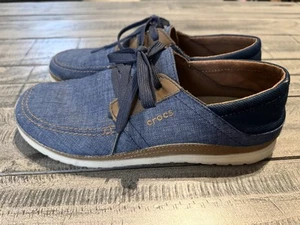 Crocs Mens Sz 10 Santa Cruz Playa Loafer Slip On Lace Up Blue Denim Shoes 204837 - Picture 1 of 9