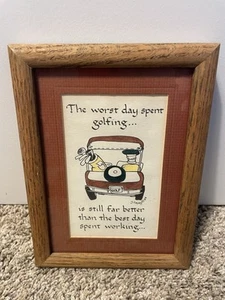 Janet W. Casey Golf Kalligraphie Kunst 8x6 Holzrahmen Schlechtester Tag Humor Vintage - Bild 1 von 3