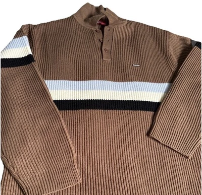 Supreme size large brown Small Box Polo Sweater FW23 with stripe knit worn once - Image 1 of 4
