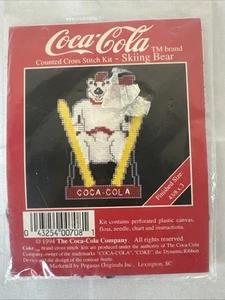 Vtg 1994 Coca Cola Counted Cross Stitch Kit Skiing Bear Pegasus Original NOS NIP - Picture 1 of 4