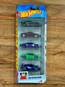 Hot Wheels Motor Show 5 Pack Lamborghini Ferrari Lotus Ford GT & Aston Martin - Picture 1 of 3