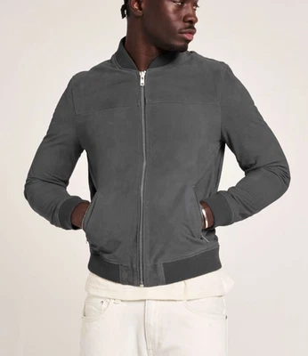 Gray Suede Leather Jacket Men Bomber/Flight Size XS S M L XL XXL Custom Made - Image 1 of 4