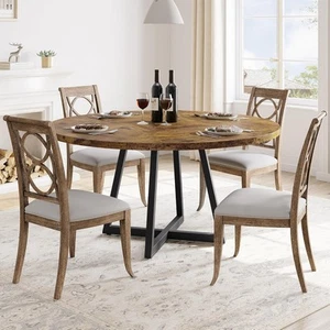 Kitchen Table and Round Dining Room Table Wood Industrial Kitchen Sets No chairs - Picture 1 of 16