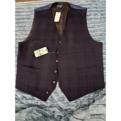 Cremieux Tribeca Collection Men's Dark Navy Plaid Vest Size L - Image 1 of 4