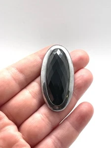Vintage 925 Silver Large Facet Cut Black Onyx Stone Pendant - Picture 1 of 5