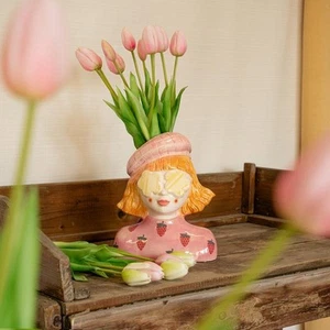 Vase Erdbeermädchen + Kunst Tulpen Pink 10 Stück - Bild 1 von 7