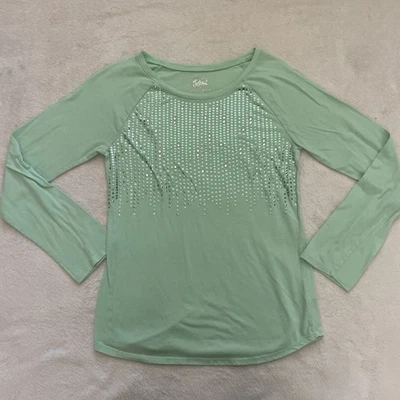 Camisa JUSTICE Niñas Verde Menta Lentejuelas Bling Talla 18 Foto 1 de 4