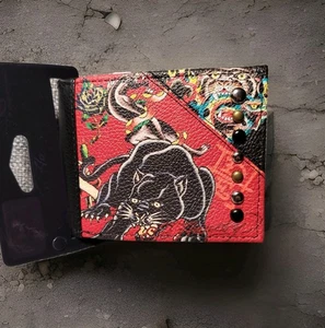 NWT Ed Hardy Men's Wallet - Studded - Black Panther Edgy Bold Stocking Stuffer - Picture 1 of 3