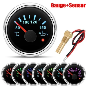 2" 52mm Boat Oil Temperature Gauge 50-150℃ Temp Meter 7 Colors LED With Sensor - Picture 1 of 18