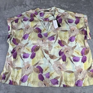 Tahari Blouse Women's 3x Cream Purple Cap Sleeve Pullover Shirt Floral New $58 - Picture 1 of 14