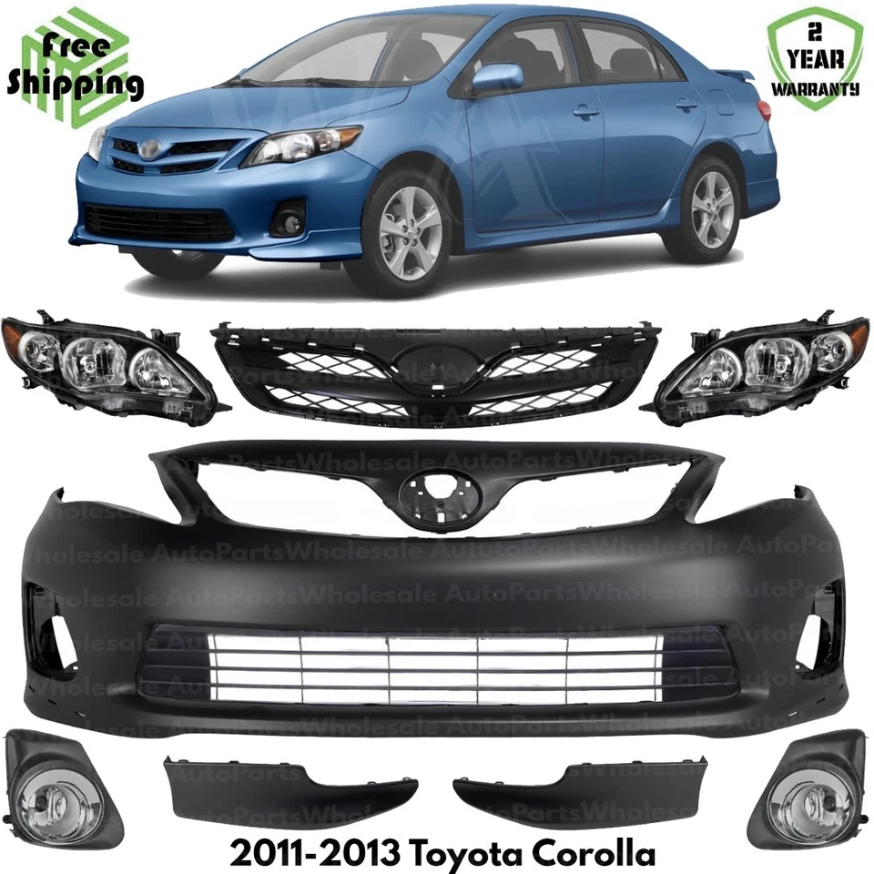 Front Bumper Cover Primed Plastic & Headlights Kit For 2011-2013 Toyota Corolla Foto 1 de 4