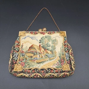 Vintage französische Walborg Wandteppich Wasserszene mit Boot Clutch Handtasche - Bild 1 von 11