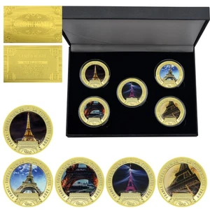 5pcs/box Eiffel Tower Golden Coins - Paris Icon Souvenir Collectibles Medals - Picture 1 of 9
