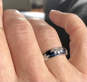 Blue Enamel Cubic Zirconia Leaf Ring - Picture 1 of 6