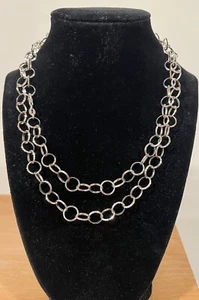 Vintage Sterling Silver 36” Triangular Wire Round Link Chain Necklace 22g Italy - Picture 1 of 4