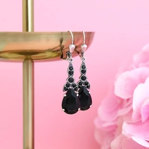 Jugendstil Ohrhänger Silber Schwarz Markenkristalle aus Österreich NOBEL SCHMUCK - Bild 1 von 6