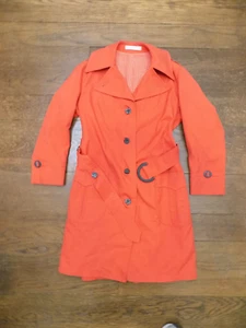 Vtg FAB Orange Reversible Gingham Trench Jacket Pea Coat Wear In Good Health M - Picture 1 of 15