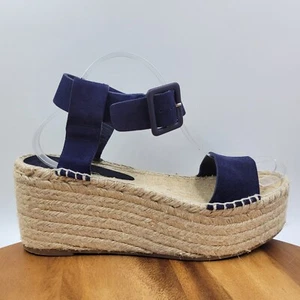 Vince Abby Platform Wedge Sandal Women 10M Blue Tan Suede Espadrille Ankle Strap - Picture 1 of 10