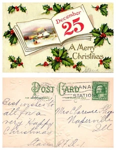 Calendario en relieve fecha "Feliz Navidad" vintage PC publicado en relieve  - Imagen 1 de 1