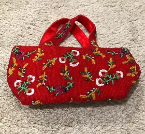 Vintage Christiana Beaded Purse Red Satin Lined - Picture 1 of 4