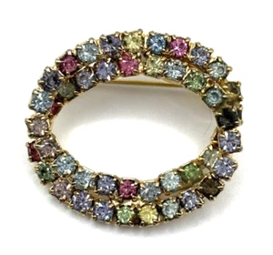 Vintage Strass Brosche mehrfarbig klein goldfarben J1-3025 - Bild 1 von 10